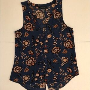 Sanctuary Floral Sleeveless Blue & Brown Button Down Top Size M